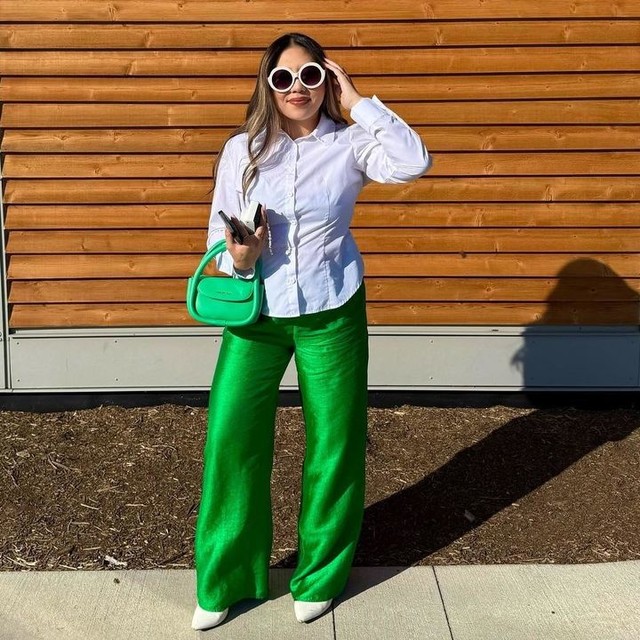 Topshop textured satin straight leg drawcord trouser in green