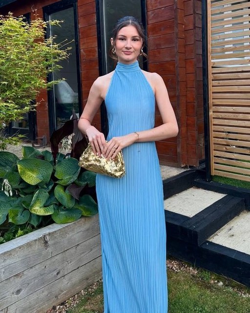ASOS DESIGN plisse halter tie maxi dress in baby blue