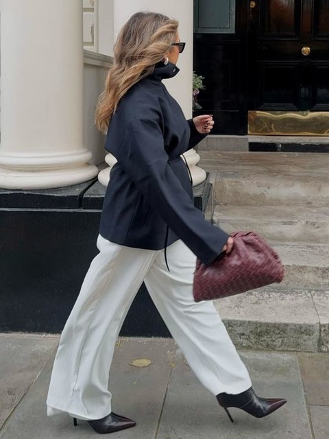 ASOS DESIGN funnel neck drawstring waist blazer in navy