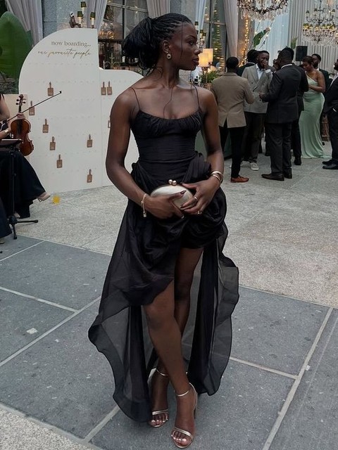 ASOS DESIGN structured manipulated rosette drape hitched high-low maxi dress in dark chocolate