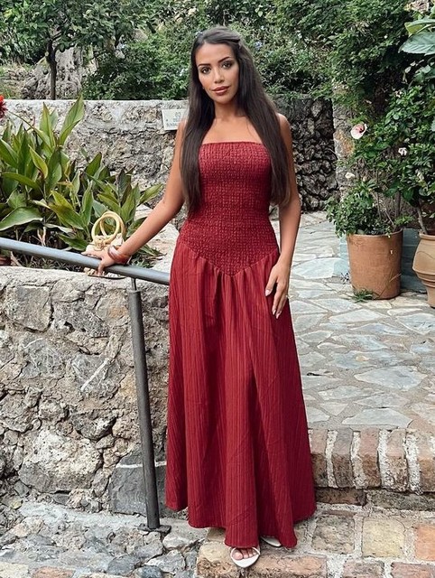 ASOS DESIGN crinkle bandeau maxi dress in burgundy