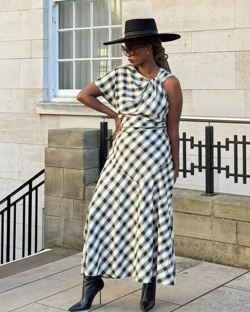 River Island Check print knot maxi dress in cream - dark