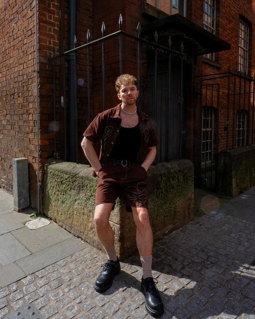 Native Youth corduroy shorts with contrast stitch in brown
