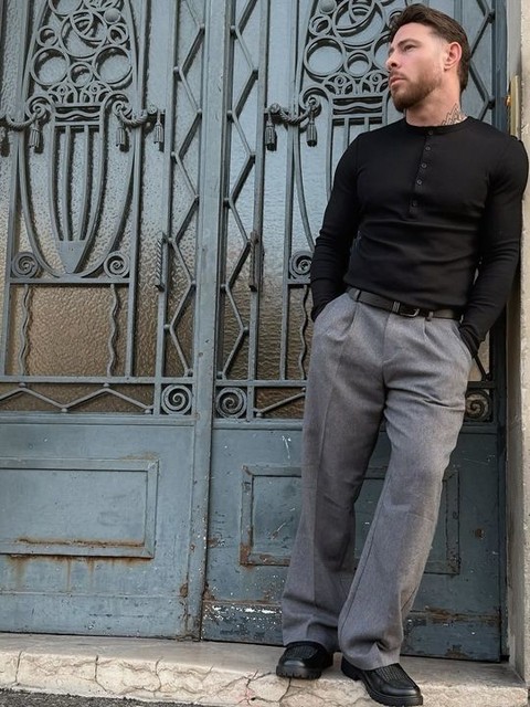 ASOS DESIGN muscle fit long sleeve t-shirt with henley neck in black rib