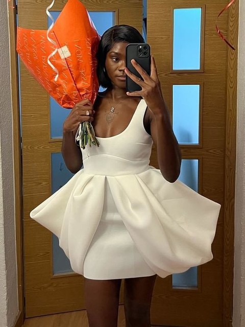 ASOS DESIGN dramatic bow skirt structured  mini dress in ivory in scuba-style fabric