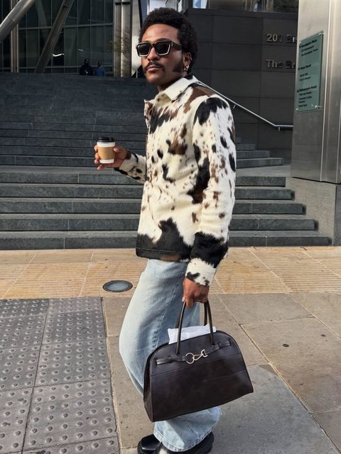 ASOS DESIGN premium brushed textured overshirt in cow print