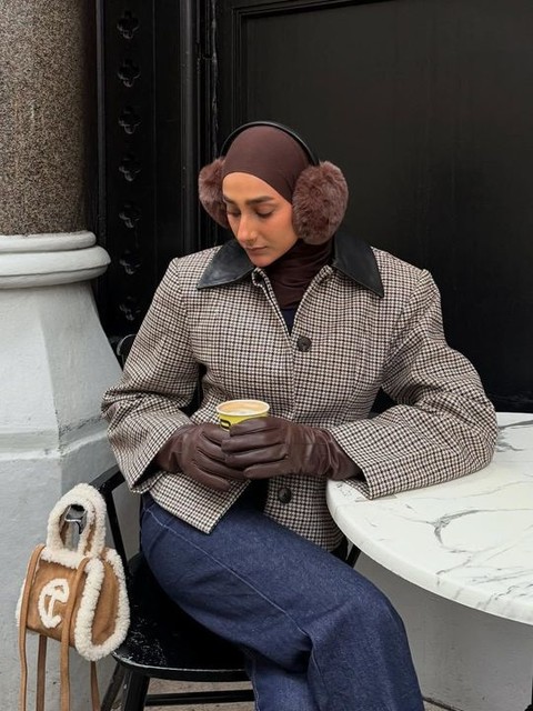 ASOS DESIGN adjustable ear muffs in brown faux fur