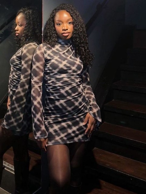 ASOS DESIGN printed flute sleeve mini dress with grown on neck in multi