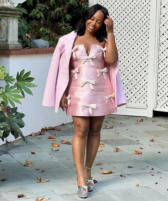 ASOS LUXE bandeau mini dress with bows in pink