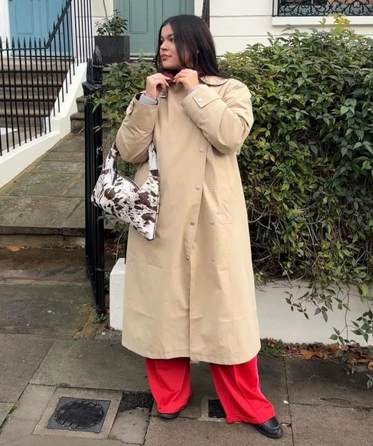 Topshop longline oversized funnel trench coat with contrast collar and buckle detail in beige