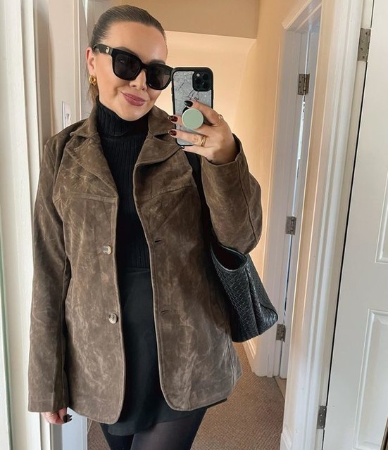 ASOS DESIGN real suede 70s jacket in dark mocha