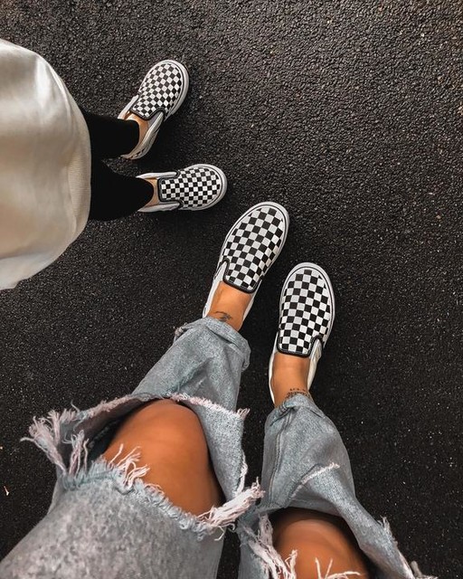 grey checkerboard vans