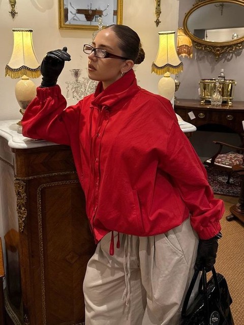 ASOS DESIGN funnel neck button through jacket in red