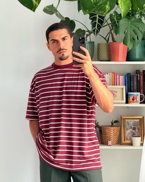 ASOS DESIGN oversized t-shirt in burgundy and white stripe