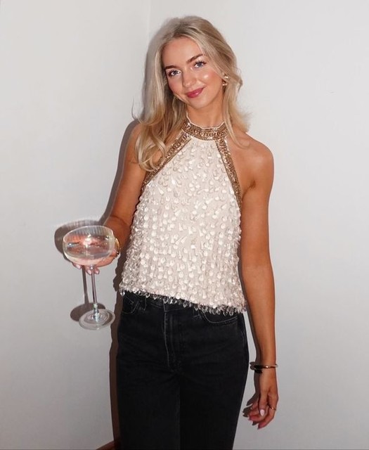 ASOS DESIGN teardrop embellished halter top in pink