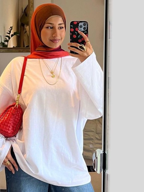 ARRANGE cotton oversized long sleeve t-shirt in white