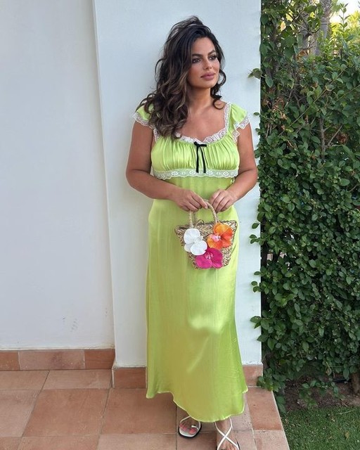 Reclaimed Vintage satin midi tea dress in green