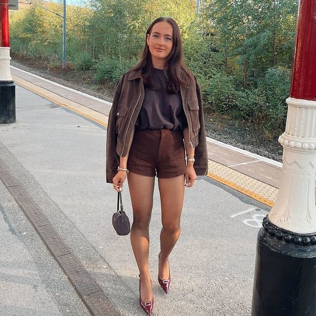 ASOS DESIGN mix & match textured leather look micro shorts with seam detailing in chocolate