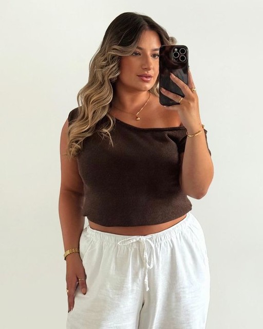 ASOS DESIGN knitted one shoulder top in chocolate brown