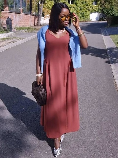 ASOS DESIGN Petite summer maxi dress with full skirt in rust