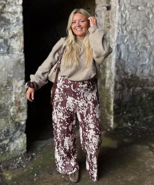 Topshop abstract animal print plisse trousers in brown