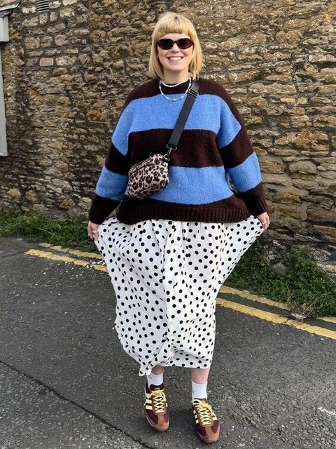 ASOS DESIGN oversized striped crew neck jumper in chocolate and blue