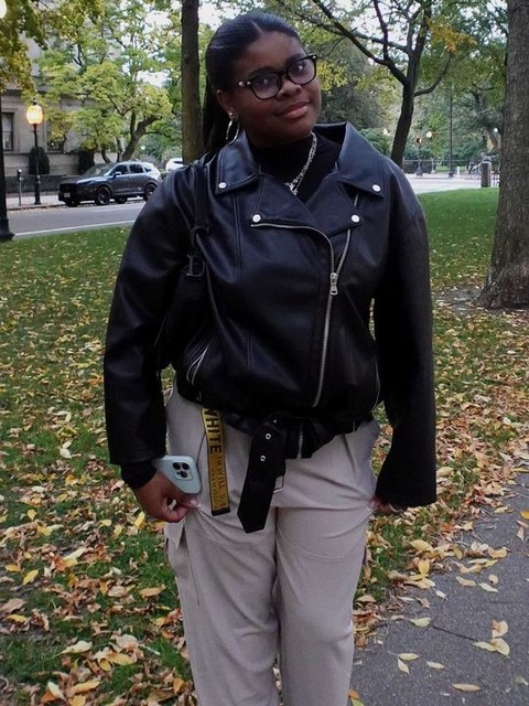 ASOS DESIGN Petite longline oversized faux leather biker jacket in black