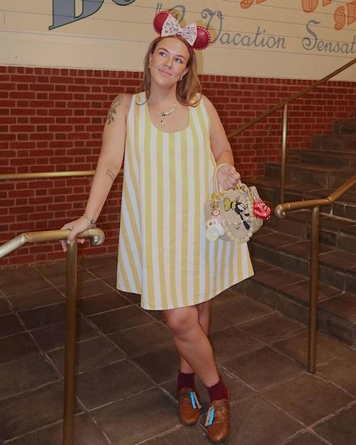 ASOS DESIGN scoop neck denim mini dress in yellow and white stripe