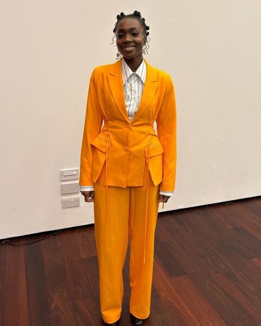 ASOS DESIGN cinched shoulder pads shirt with tie back in black pinstripe