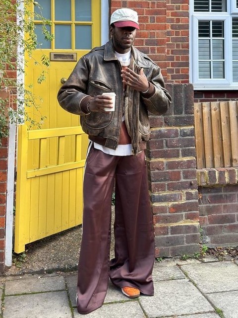 adidas Originals wide leg satin joggers in brown  