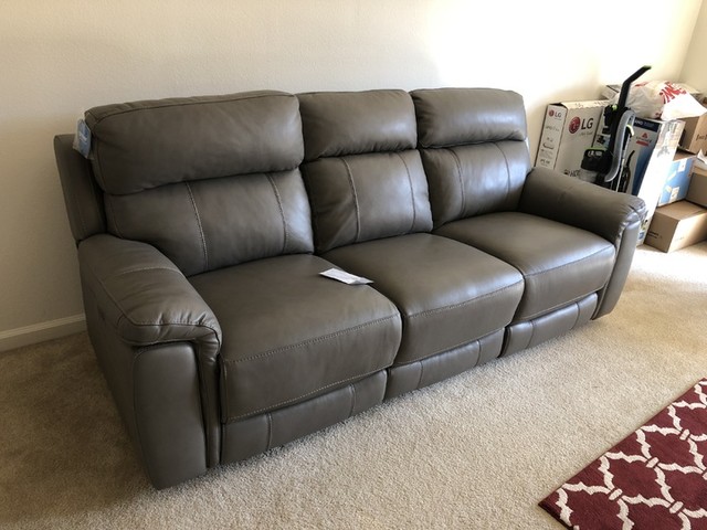 Dino Grey Leather 91 Power Reclining Sofa With Headrest Usb Living Spaces Dino Grey Leather 91 Power Reclining, Dino Leather Sofa