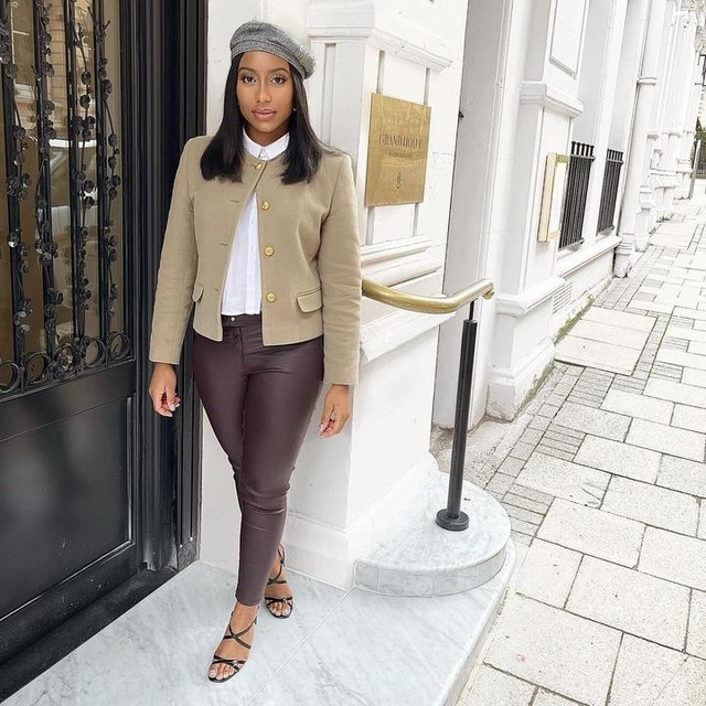 Brown Leather Effect Panel Leggings 