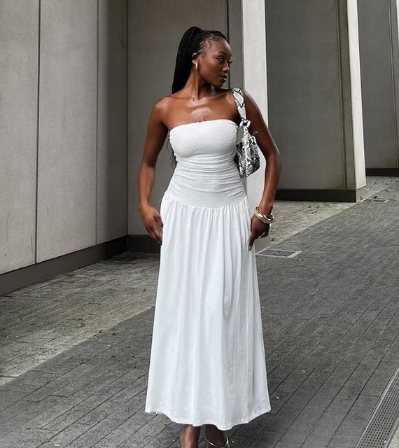 Nia santal slinky bandeau midaxi dress in white