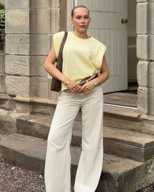 ASOS DESIGN sleeveless shoulder pad top in buttermilk