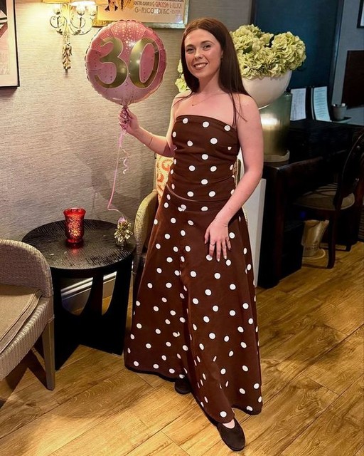 ASOS DESIGN bandeau denim top in brown polka dot