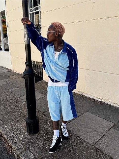 COLLUSION velour panelled shorts co-ord in blue