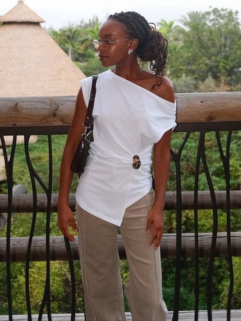 ASOS DESIGN off the shoulder draped t-shirt with ruching and hardware detail in white