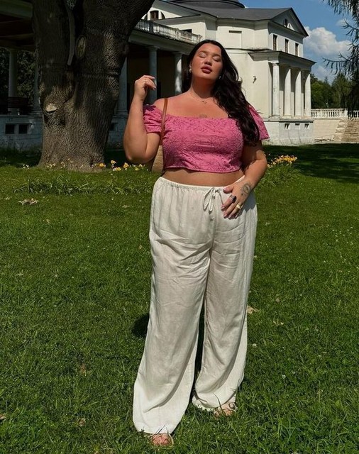 ASOS DESIGN Curve Belle beach wide leg pants with linen in natural