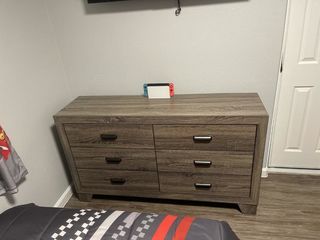 grey and brown dresser Mays 6-drawer Dresser Walnut Brown with Faux Marble Top main image 0