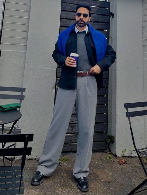 ASOS DESIGN pull on smart wide leg trousers in grey purple