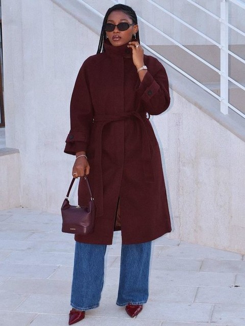 ASOS DESIGN Petite funnel neck longline formal trench coat in rust