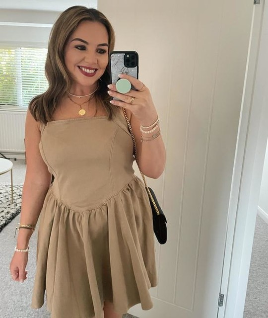 ASOS DESIGN denim halter neck mini dress in neutral