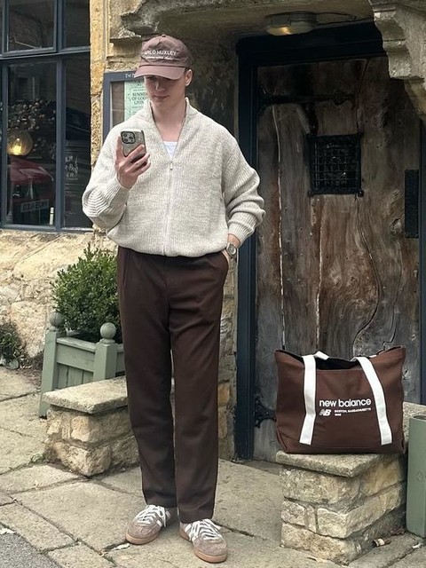 New Balance canvas tote bag in off white and green