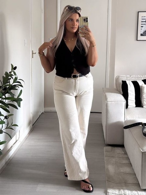ASOS DESIGN high waisted wide leg jeans with cinch in white