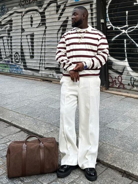 ASOS DESIGN relaxed fit rugby polo sweatshirt in striped cream and red