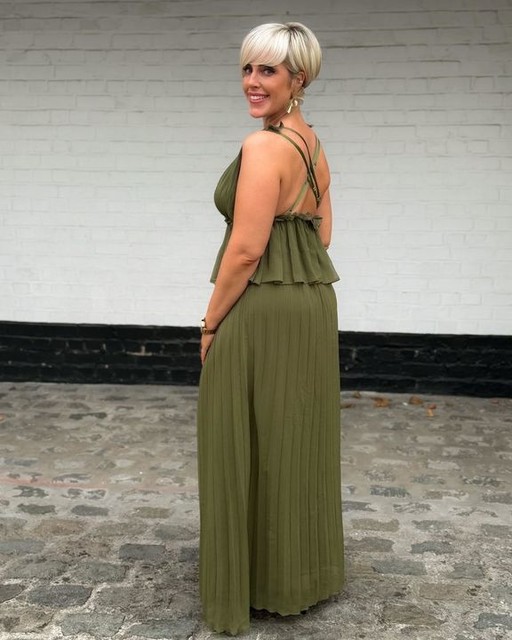 ASOS DESIGN pleated plunge midi dress with peplum in dark khaki