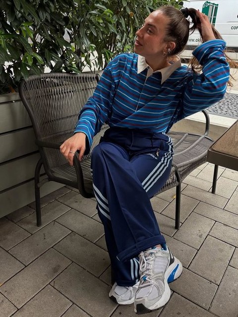 adidas Originals Firebird track pants in navy with badge