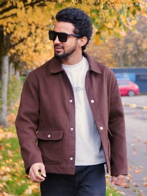 ASOS DESIGN wool look cropped harrington jacket in burgundy