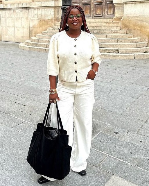 ASOS DESIGN crew neck cardigan with puff sleeve in cream