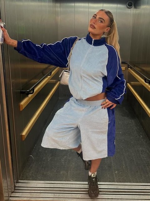 COLLUSION velour paneled jacket in blue - part of a set